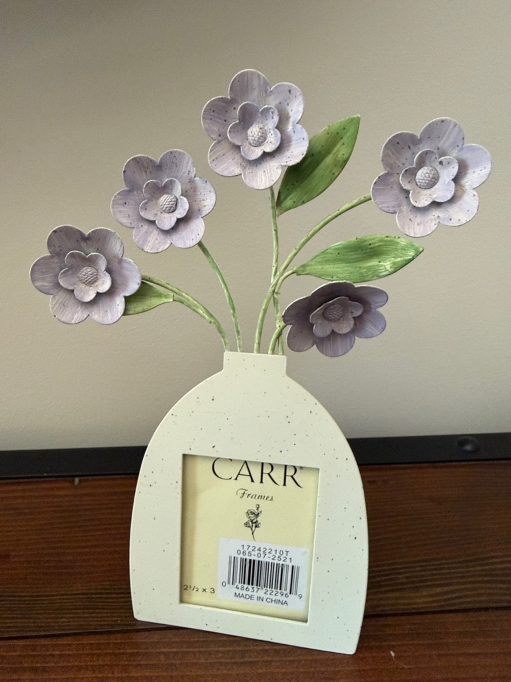 Purple Lavender Metal Flower Vase Photo Frame 2002 Burnes of Boston NOS, Cottage
